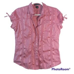Saint Tropez West Pink Linen Button Front Top Vacation Resort Size L